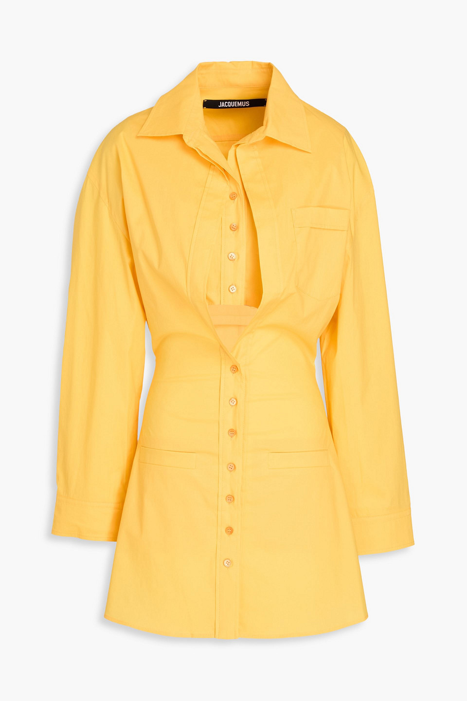 Shop Jacquemus Baunhilha Layered Stretch-cotton Poplin Mini Shirt Dress In Yellow