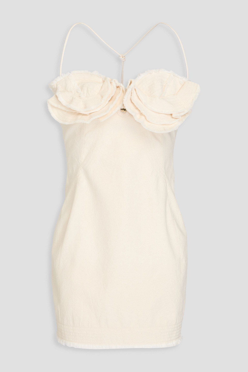 Shop Jacquemus Artichaut Ruffled Frayed Cotton-canvas Mini Dress In Ivory