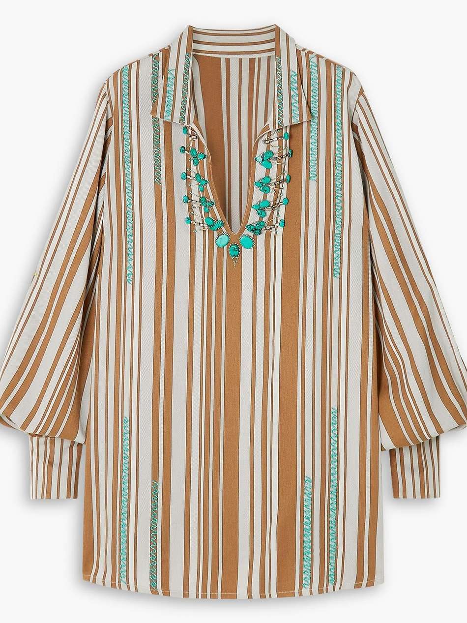 golnar embellished striped woven mini dress
