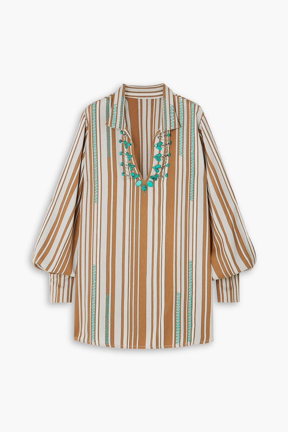 Fortela Golnar Embellished Striped Woven Mini Dress In Camel
