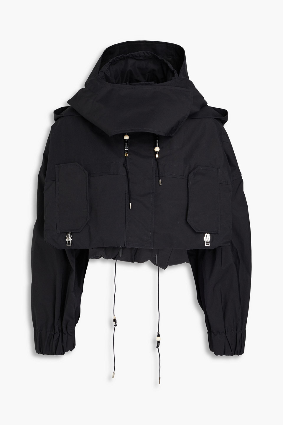 Shop Jacquemus Bead-embellished Cropped Cotton-blend Jacket In Black