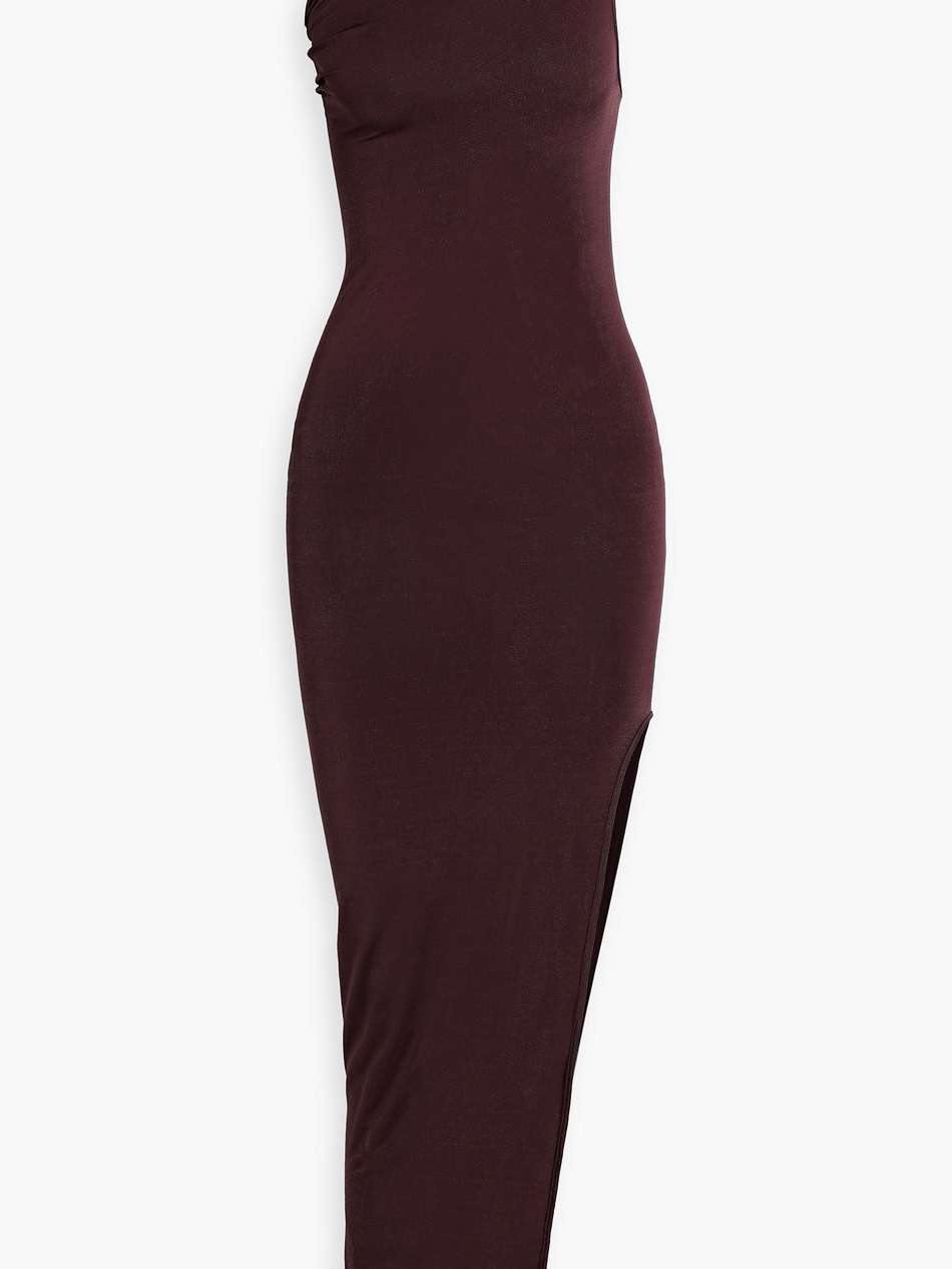 one-shoulder metallic stretch-jersey maxi dress