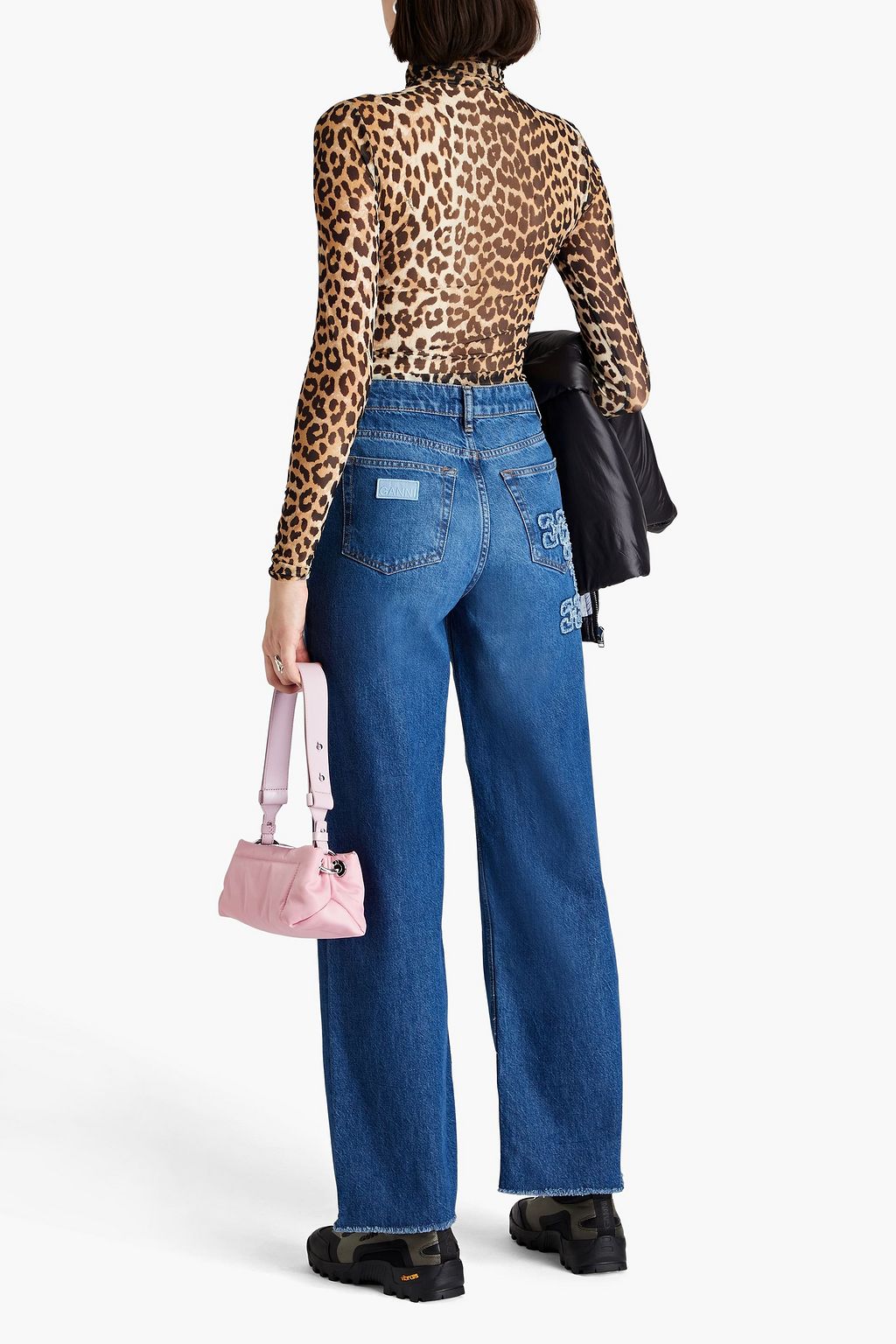 GANNI Appliquéd high-rise straight-leg jeans