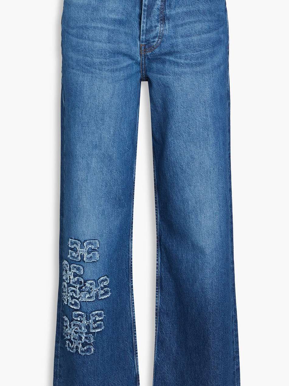 appliquéd high-rise straight-leg jeans