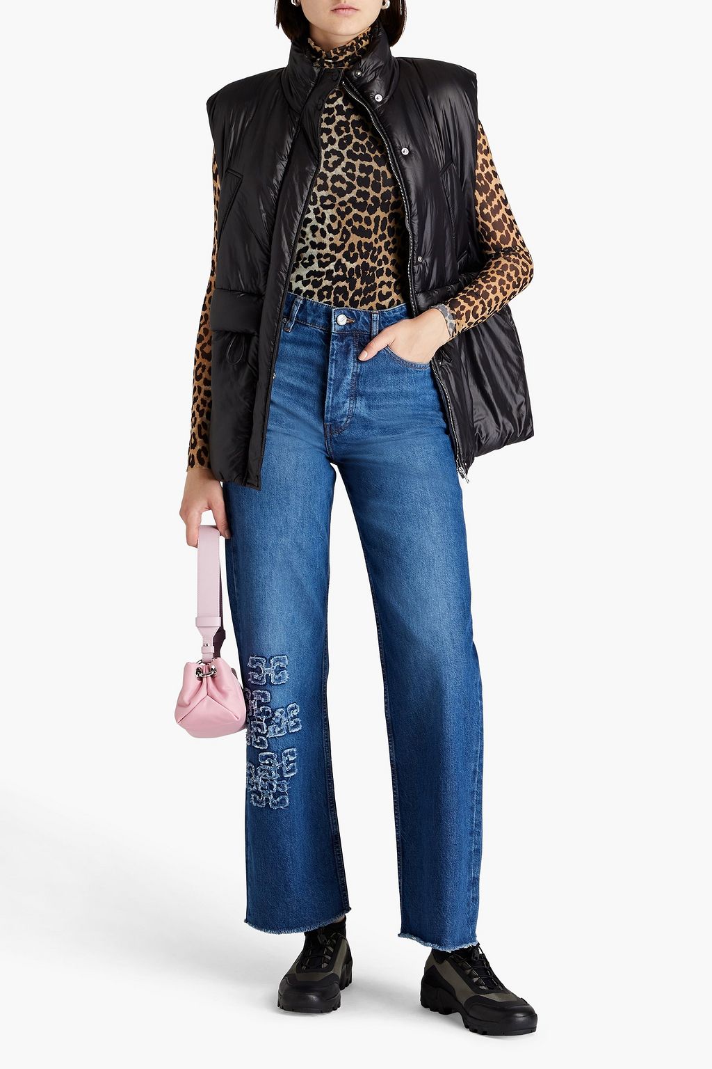 GANNI Appliquéd high-rise straight-leg jeans