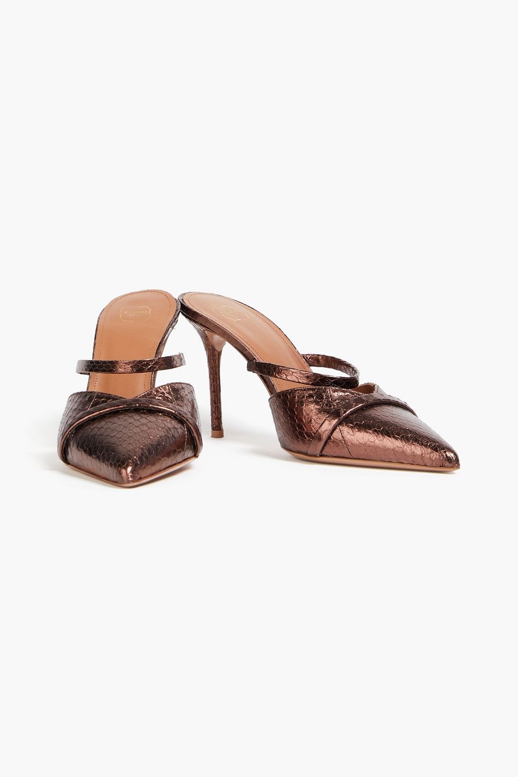 MALONE SOULIERS 프랭키 85 메탈릭 스네이크 이펙트 가죽 뮬