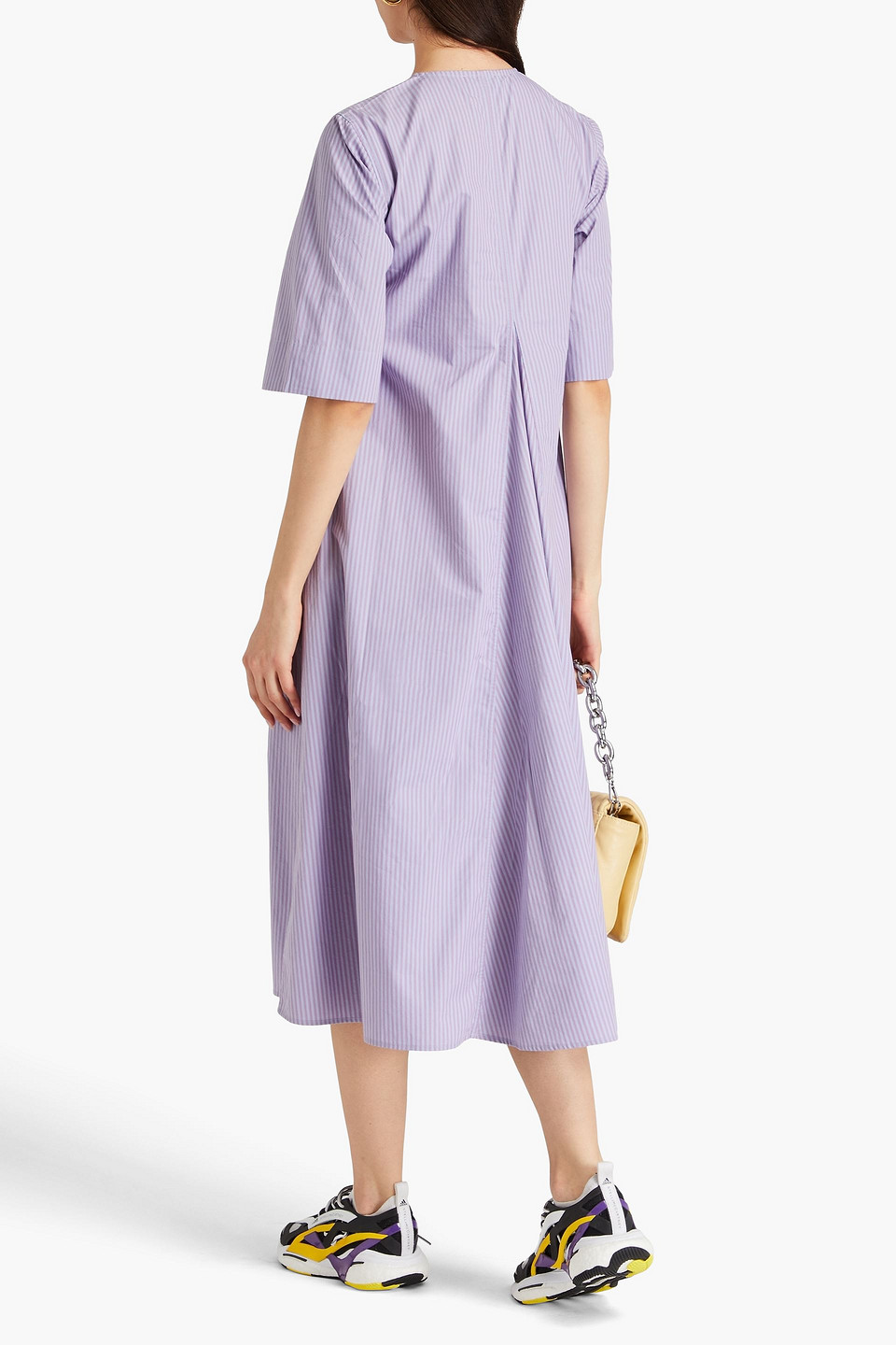 Ganni Striped Cotton-poplin Midi Dress In Light Blue