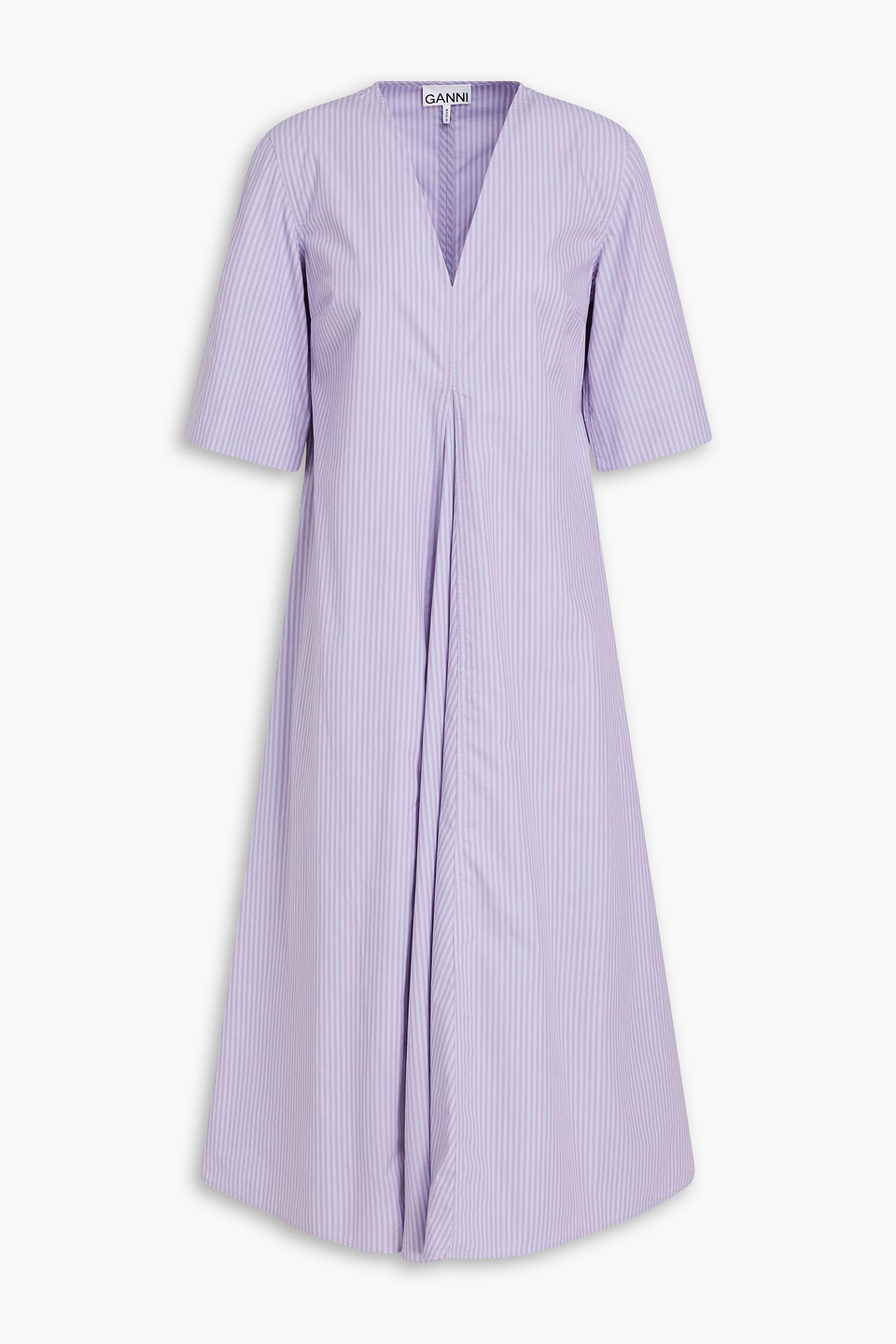 Ganni Striped Cotton-poplin Midi Dress In Light Blue