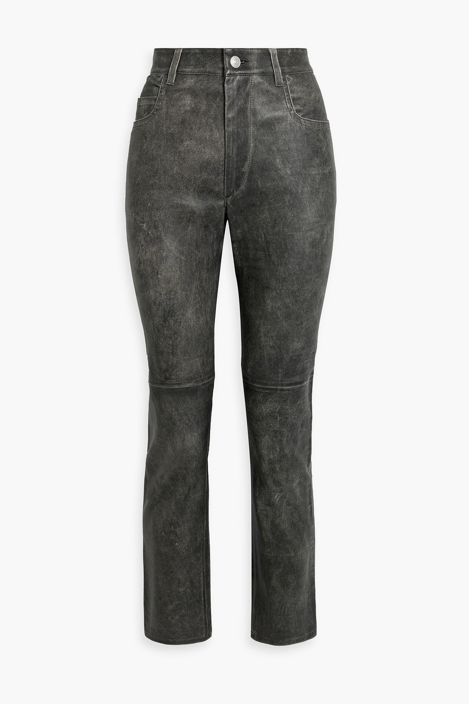Isabel Marant Étoile Tea Faded Leather Straight-leg Pants In Anthracite