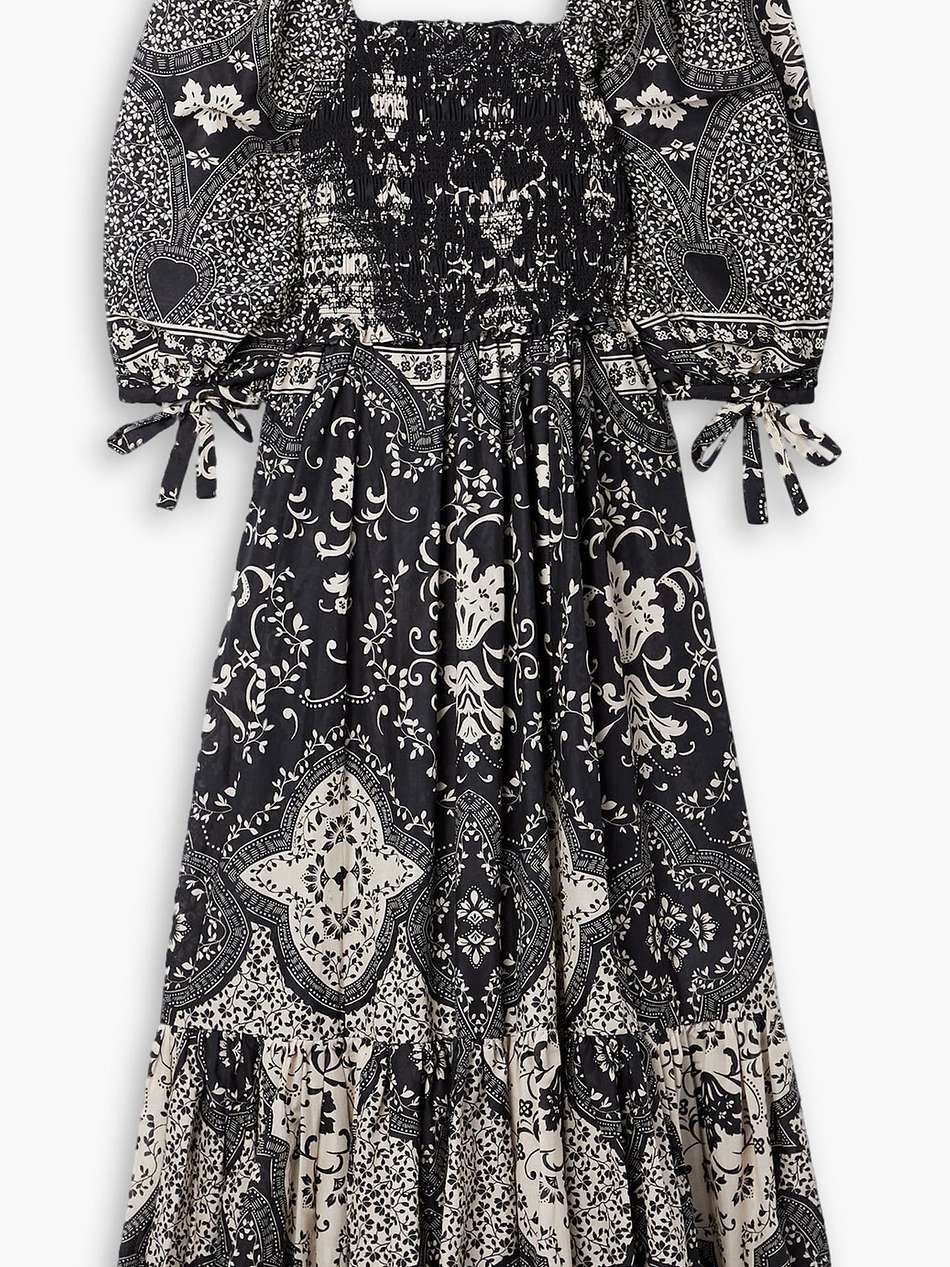 jazzy shirred printed cotton-voile midi dress