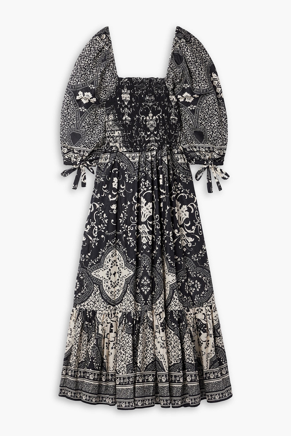Cara Cara Jazzy Shirred Printed Cotton-voile Midi Dress In Black