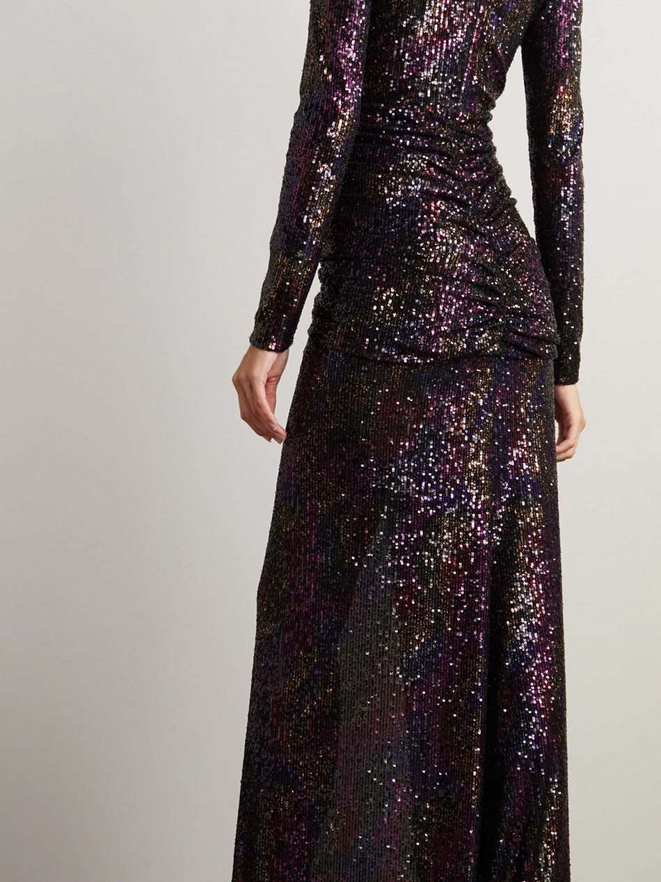 bria sequined ruched stretch-jersey gown