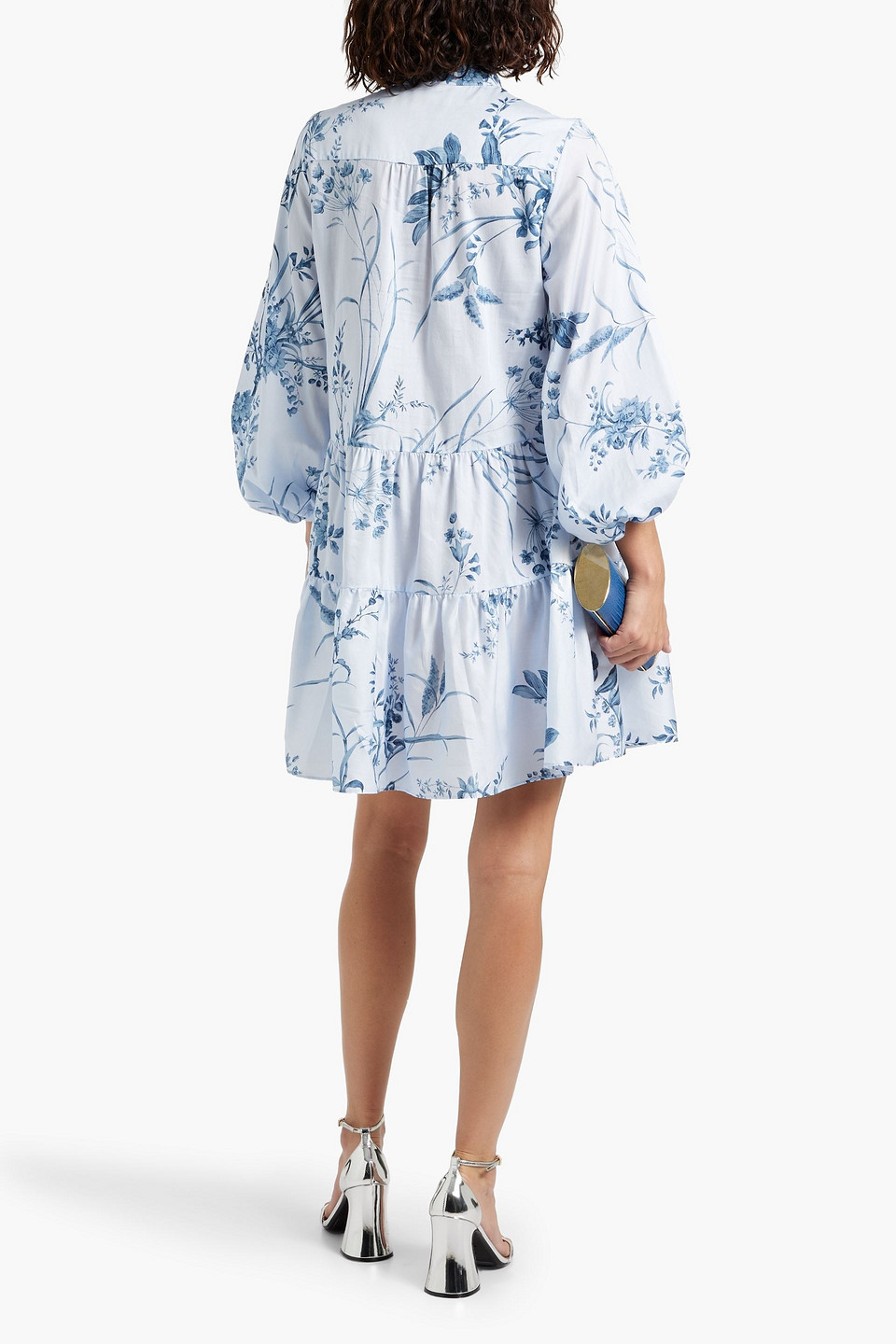 ERDEM TIERED FLORAL-PRINT COTTON-VOILE MINI SHIRT DRESS 