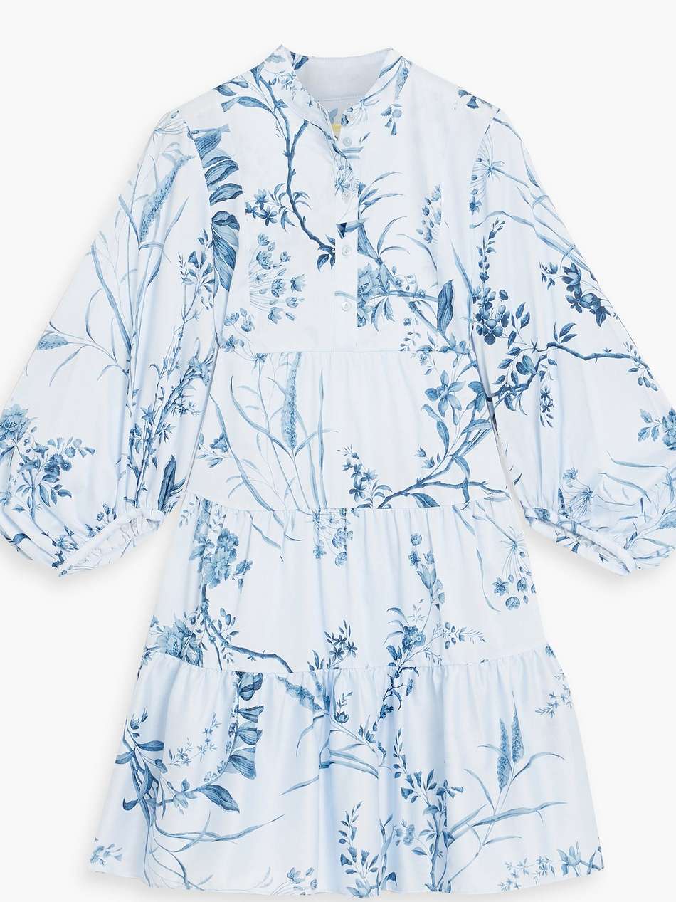tiered floral-print cotton-voile mini shirt dress