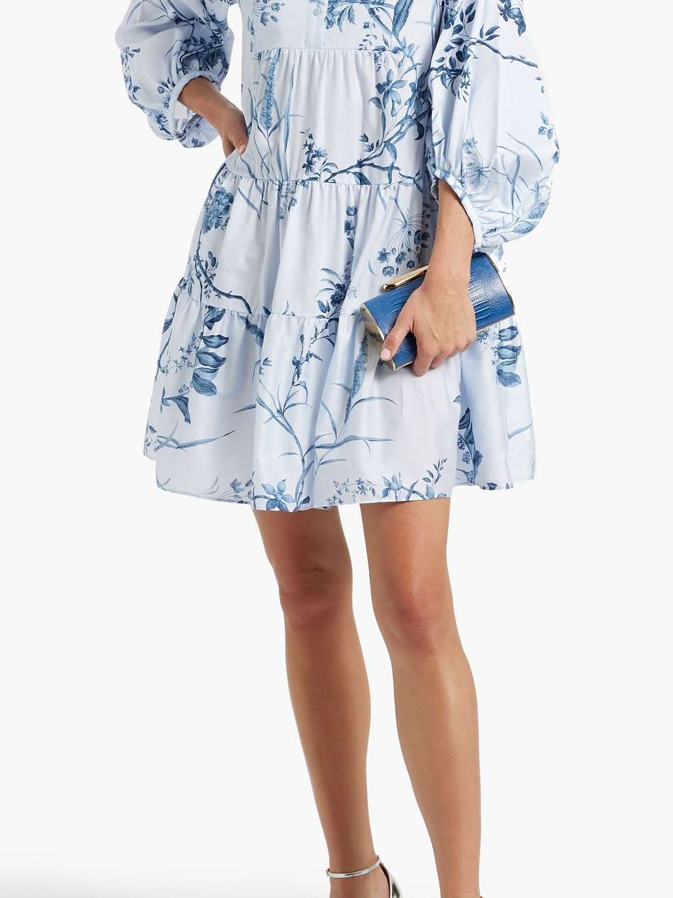 tiered floral-print cotton-voile mini shirt dress