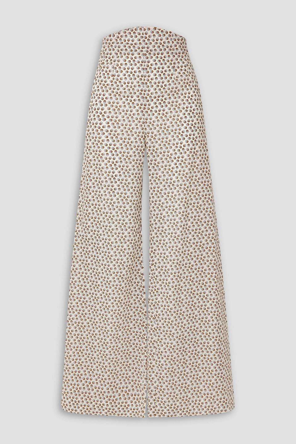 Anna Mason Beau Floral-print Cotton Wide-leg Pants In Off-white