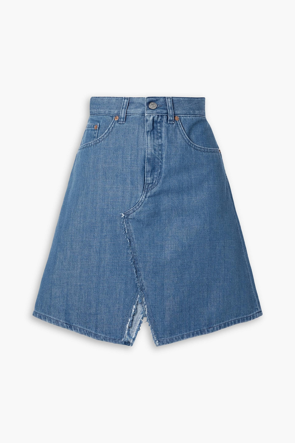 Mm6 Maison Margiela Frayed Denim Mini Skirt In Mid Denim