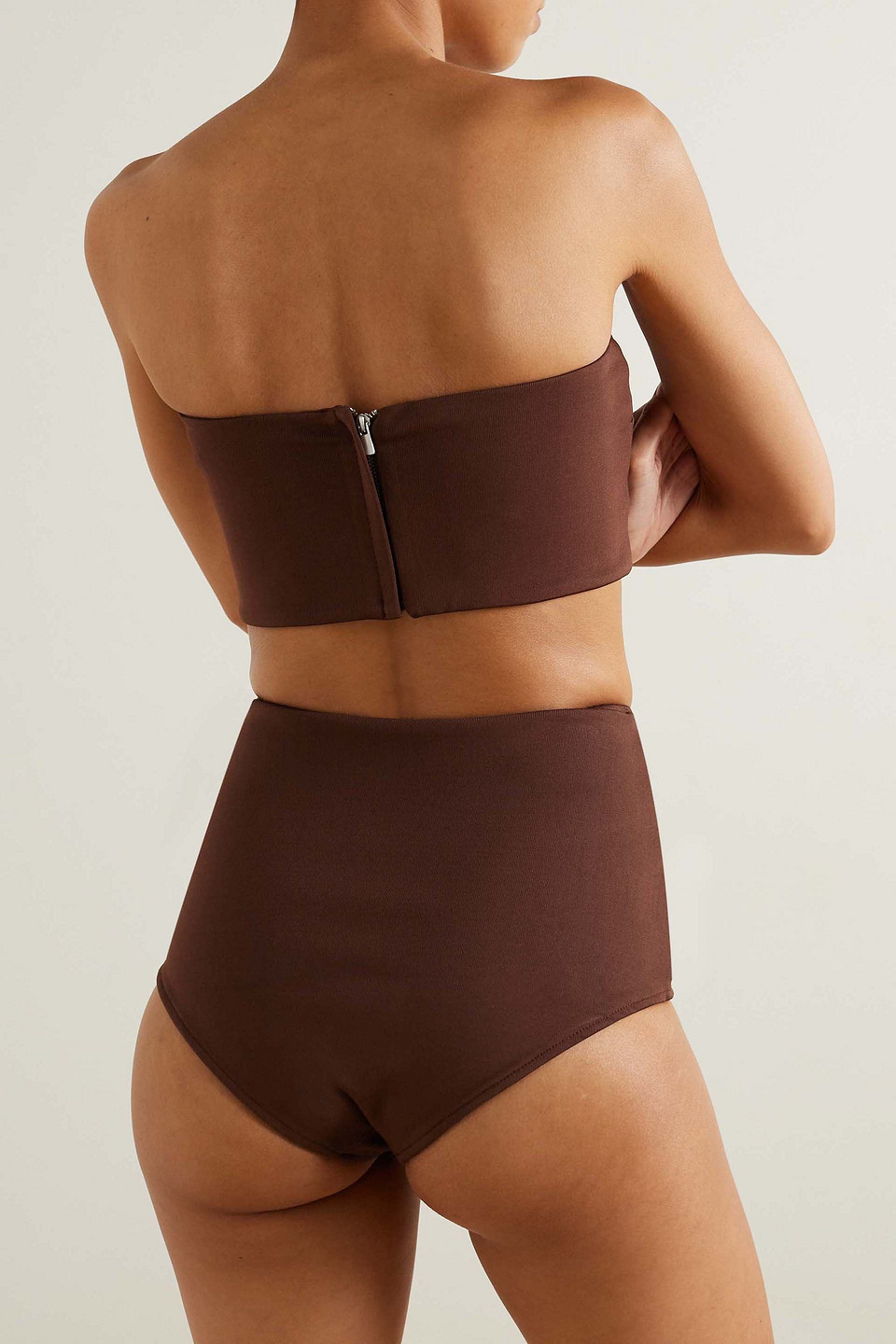 Esse Studios Strapless Cropped Ribbed Stretch-knit Top In Chocolate