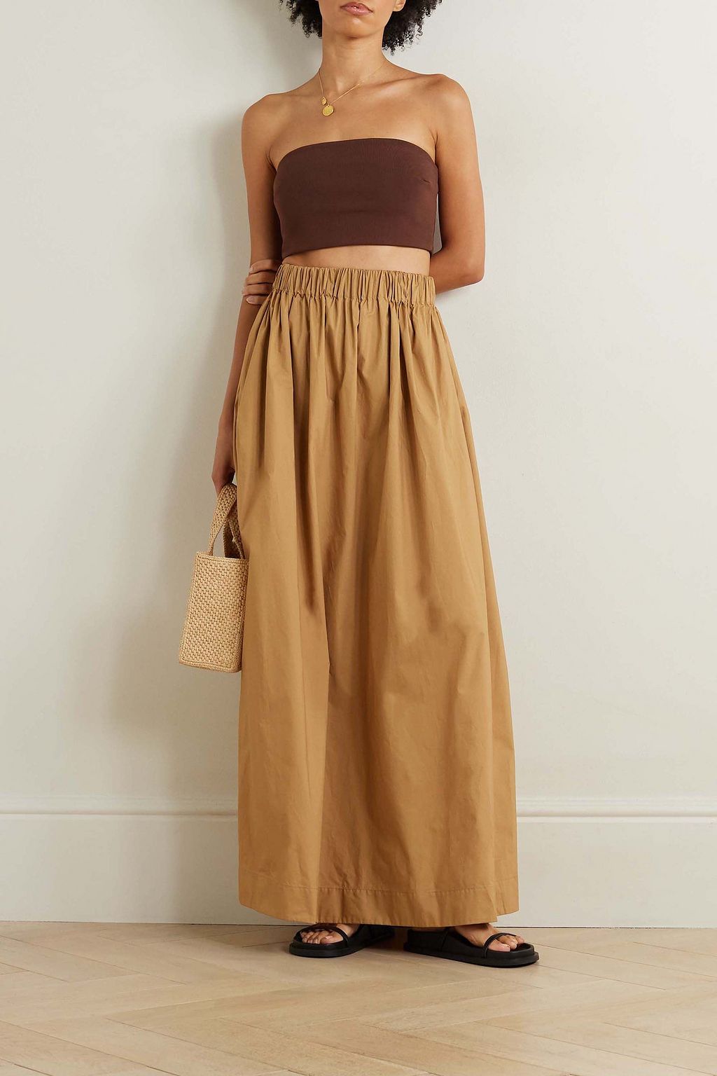 ESSE STUDIOS Strapless cropped ribbed stretch-knit top