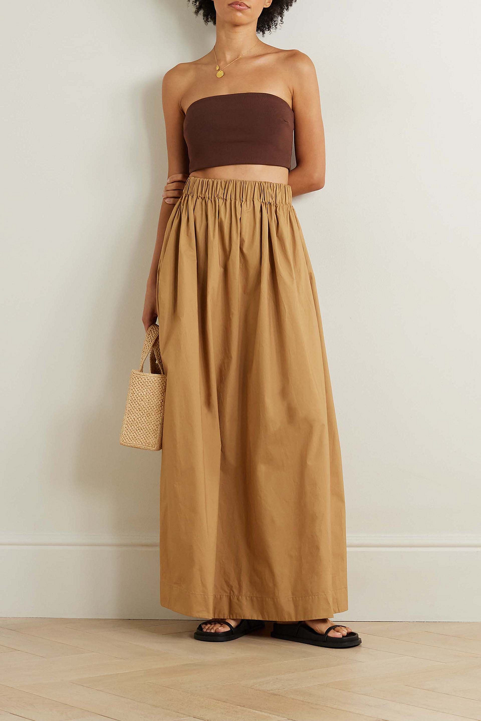 Esse Studios Strapless Cropped Ribbed Stretch-knit Top In Chocolate