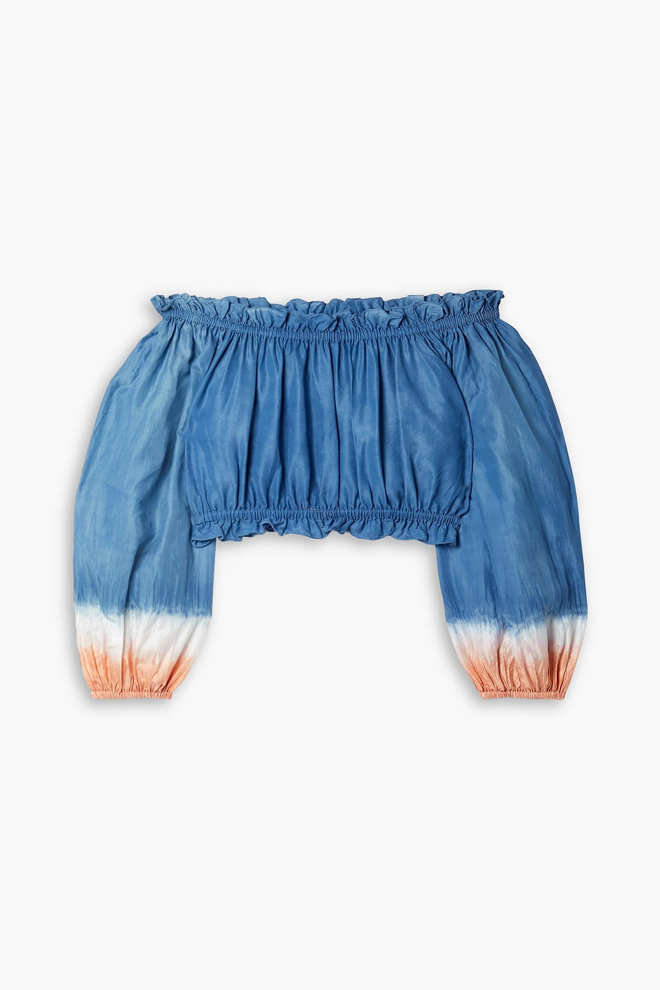 Cara Cara Shelby Cropped Gathered Tie-dyed Silk-crepe Top In Navy