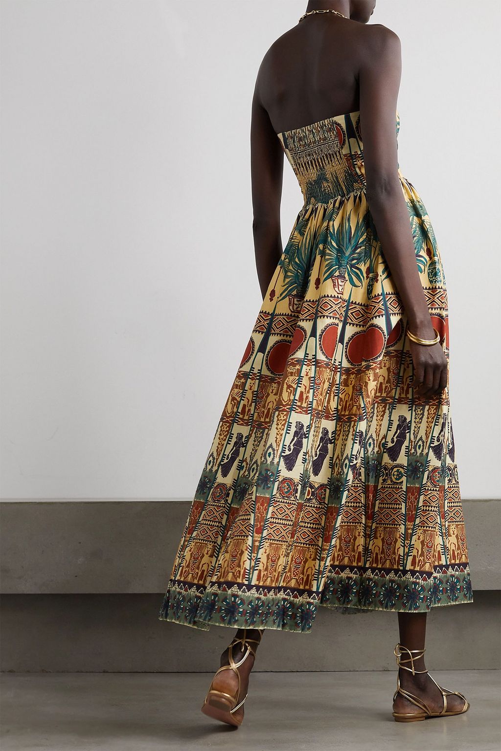 EMPORIO SIRENUSE Johanna strapless pleated printed cotton-twill midi dress
