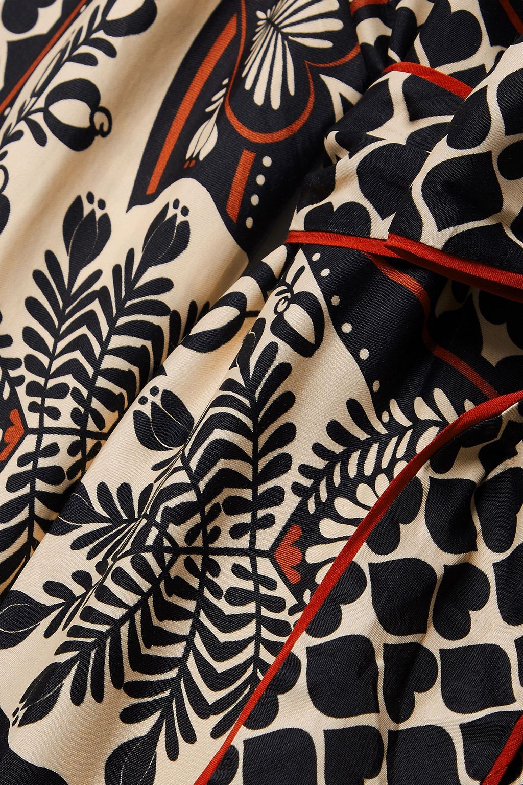 FARM RIO Belted printed satin-twill jacket