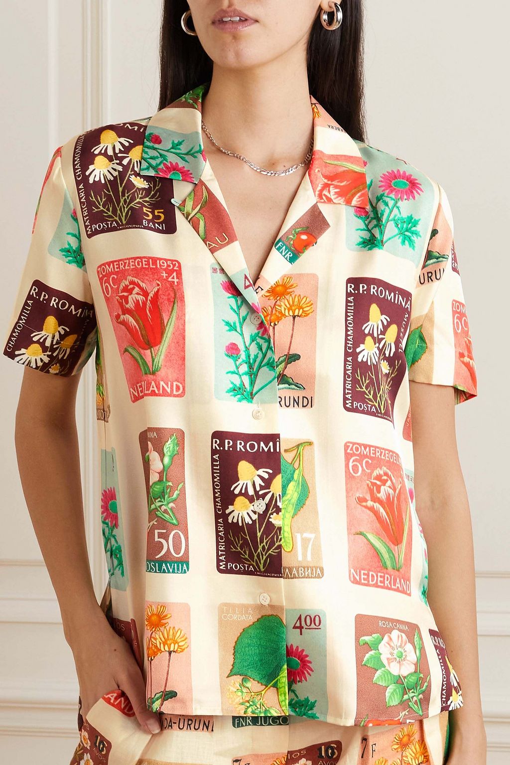 OROTON Printed silk-satin shirt