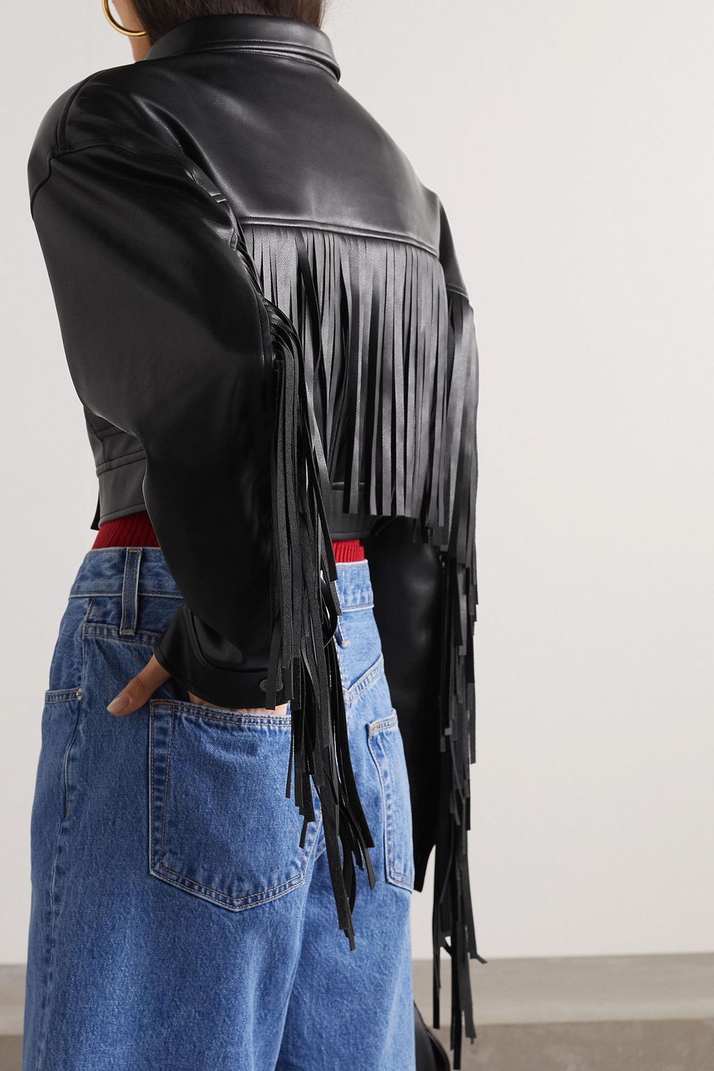 ROTATE BIRGER CHRISTENSEN フェイクレザー クロップドジャケット フリンジ付き