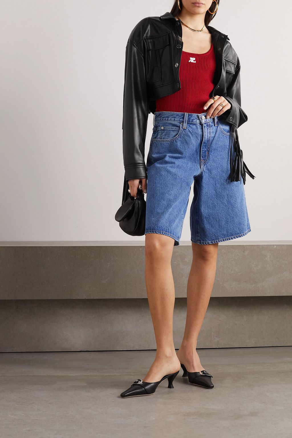ROTATE BIRGER CHRISTENSEN フェイクレザー クロップドジャケット フリンジ付き
