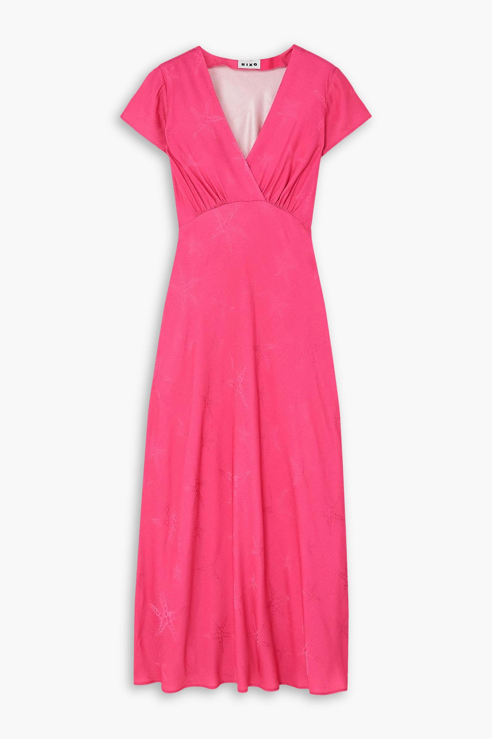 Rixo London Clarissa Satin-jacquard Midi Dress In Fuchsia