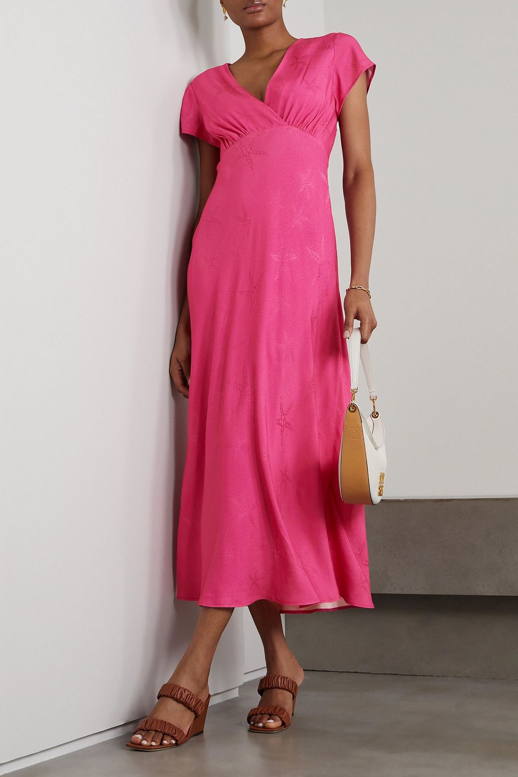 RIXO Clarissa satin-jacquard midi dress