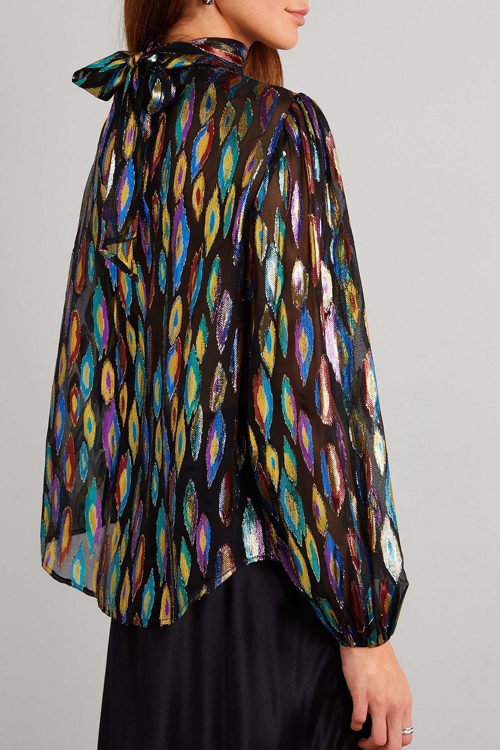 RIXO Moss pussy-bow metallic fil coupé silk-blend chiffon blouse