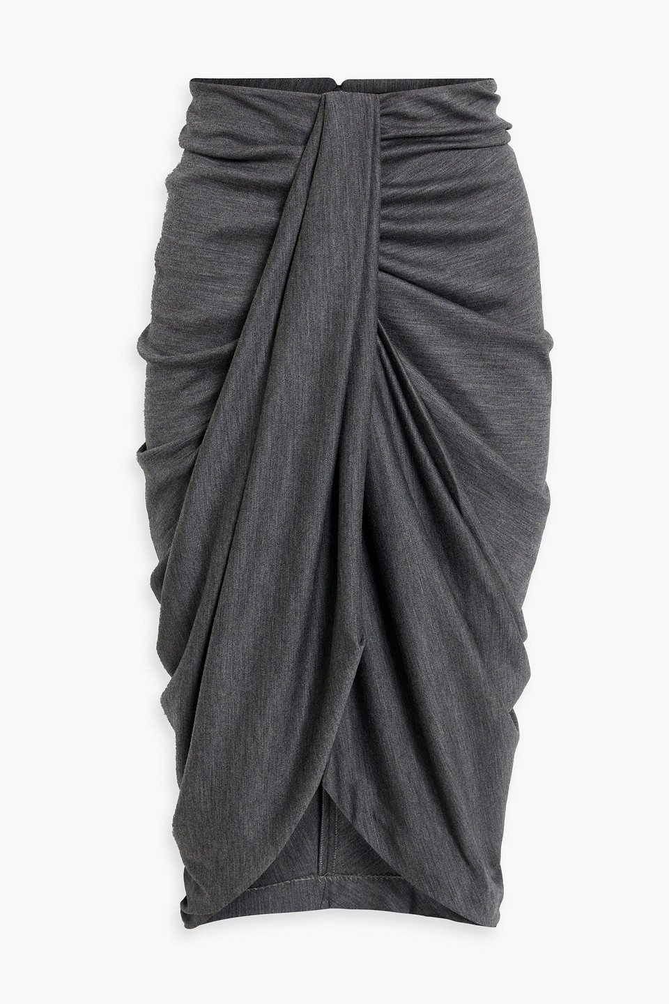 Isabel Marant Dastica Draped Ruched Wool-jersey Midi Pencil Skirt In Gray