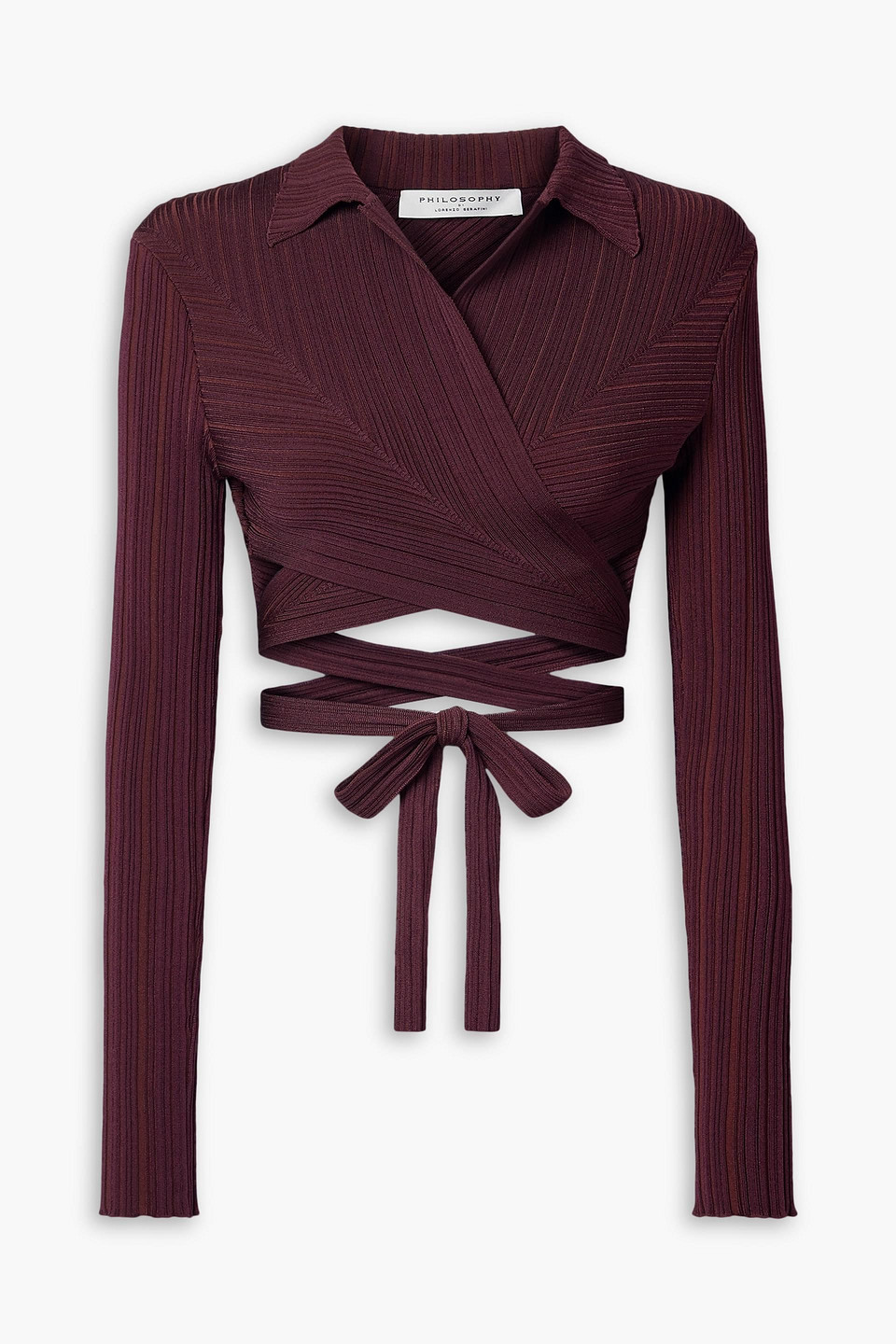 Philosophy Di Lorenzo Serafini Cropped Ribbed-knit Wrap Top In Plum