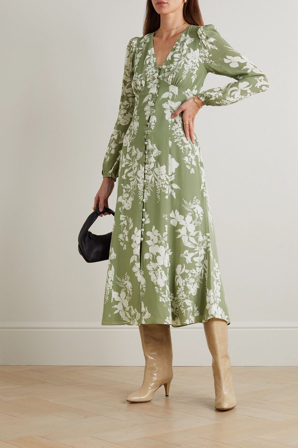REFORMATION Brogan Midikleid aus Crêpe de Chine mit Blumenprint