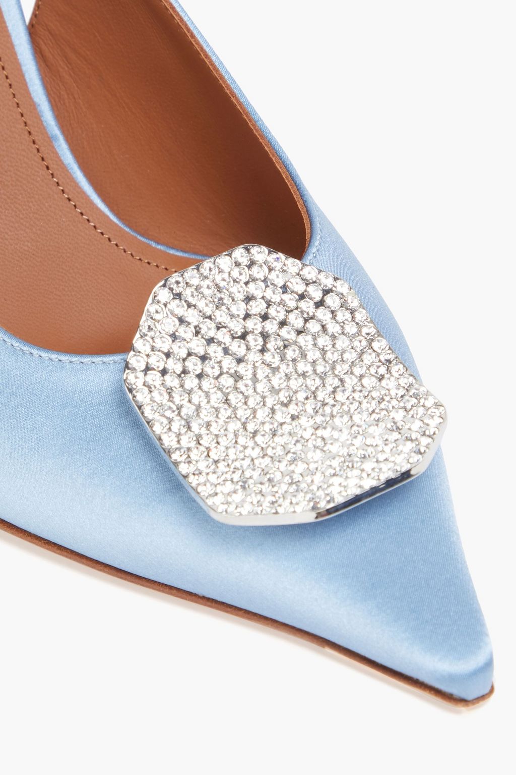MALONE SOULIERS Vilma 70 crystal-embellished satin slingback pumps