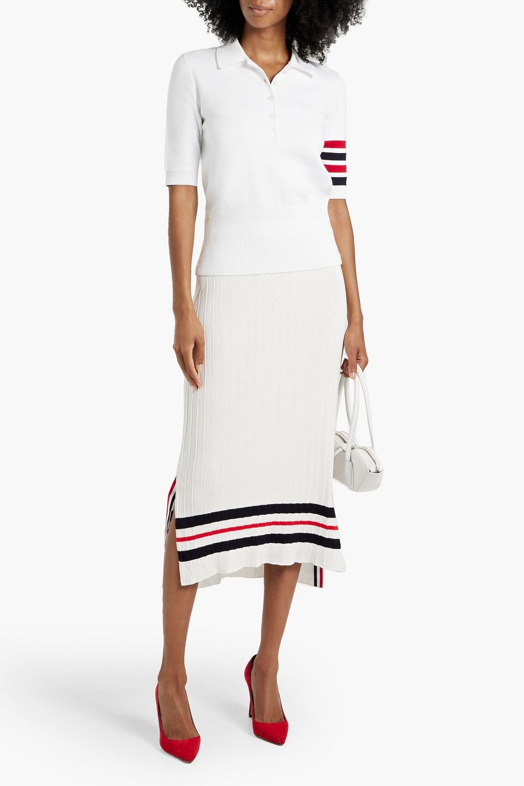 THOM BROWNE Striped cotton polo shirt