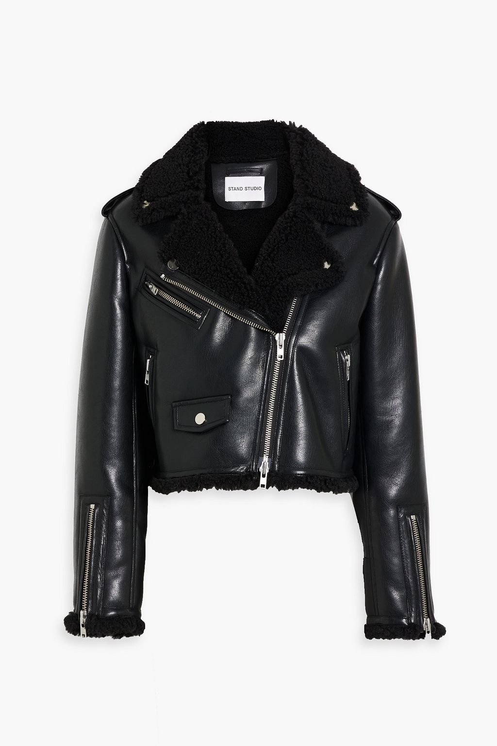 Lilia cropped faux shearling biker jacket black FR 32
