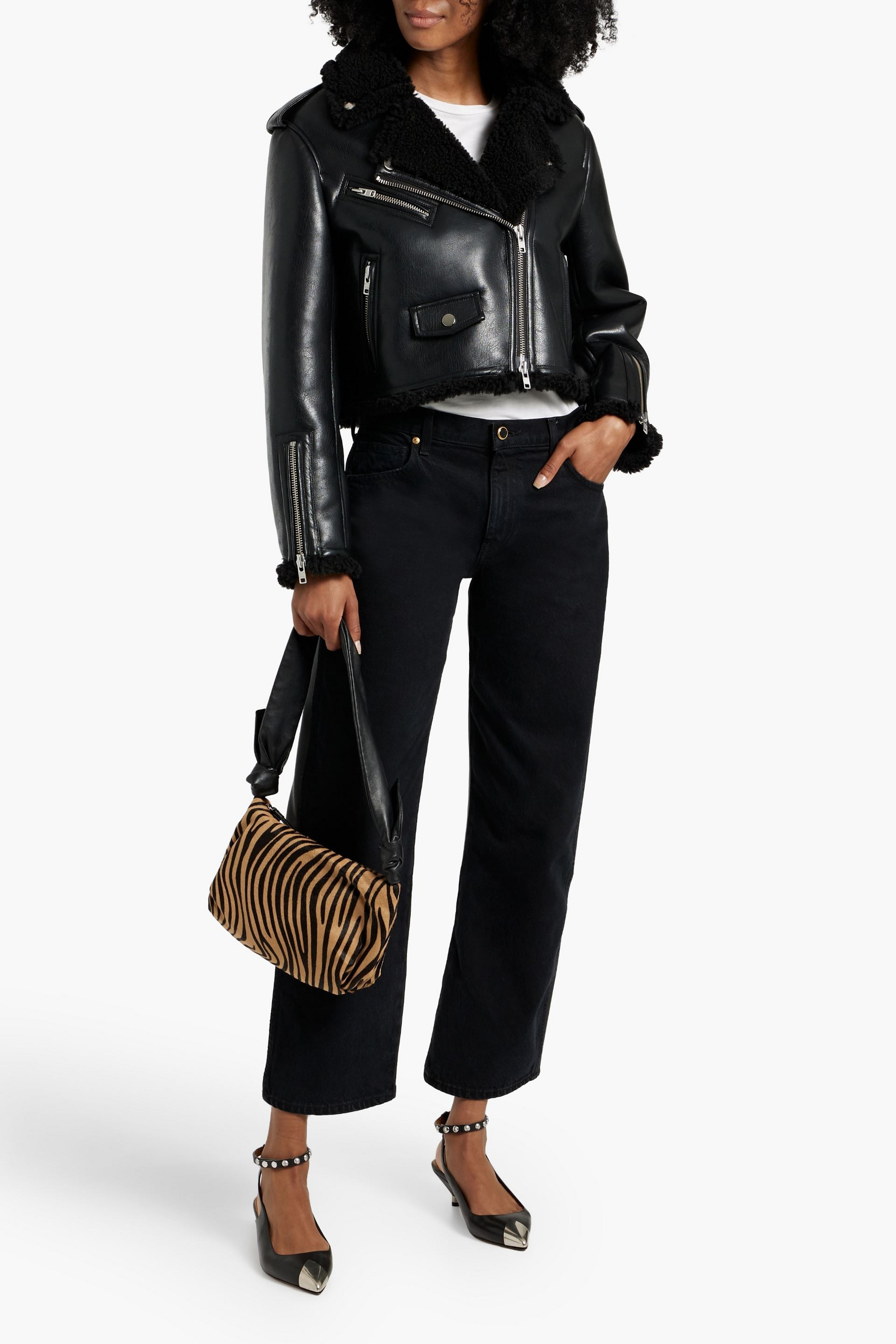STAND STUDIO Lilia cropped faux shearling biker jacket