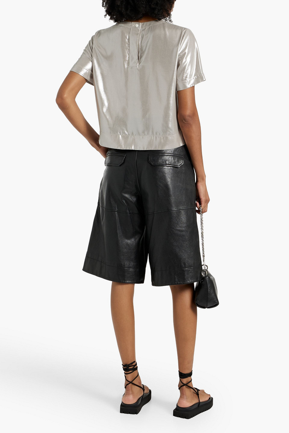 Rag & Bone Gia Cropped Lamé T-shirt In Silver