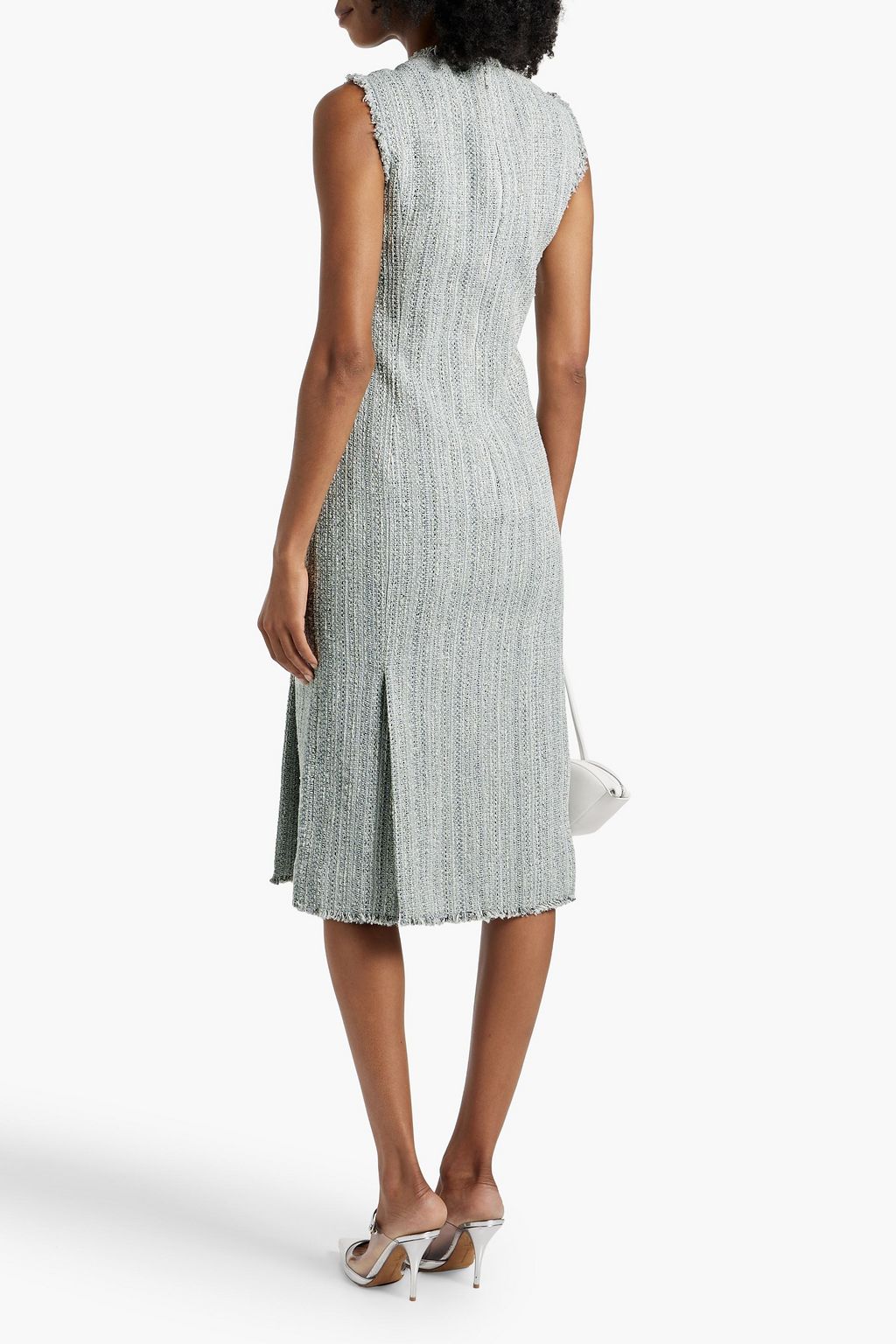 THOM BROWNE Frayed metallic tweed midi dress