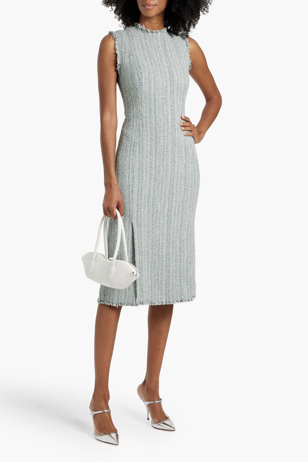 THOM BROWNE Frayed metallic tweed midi dress