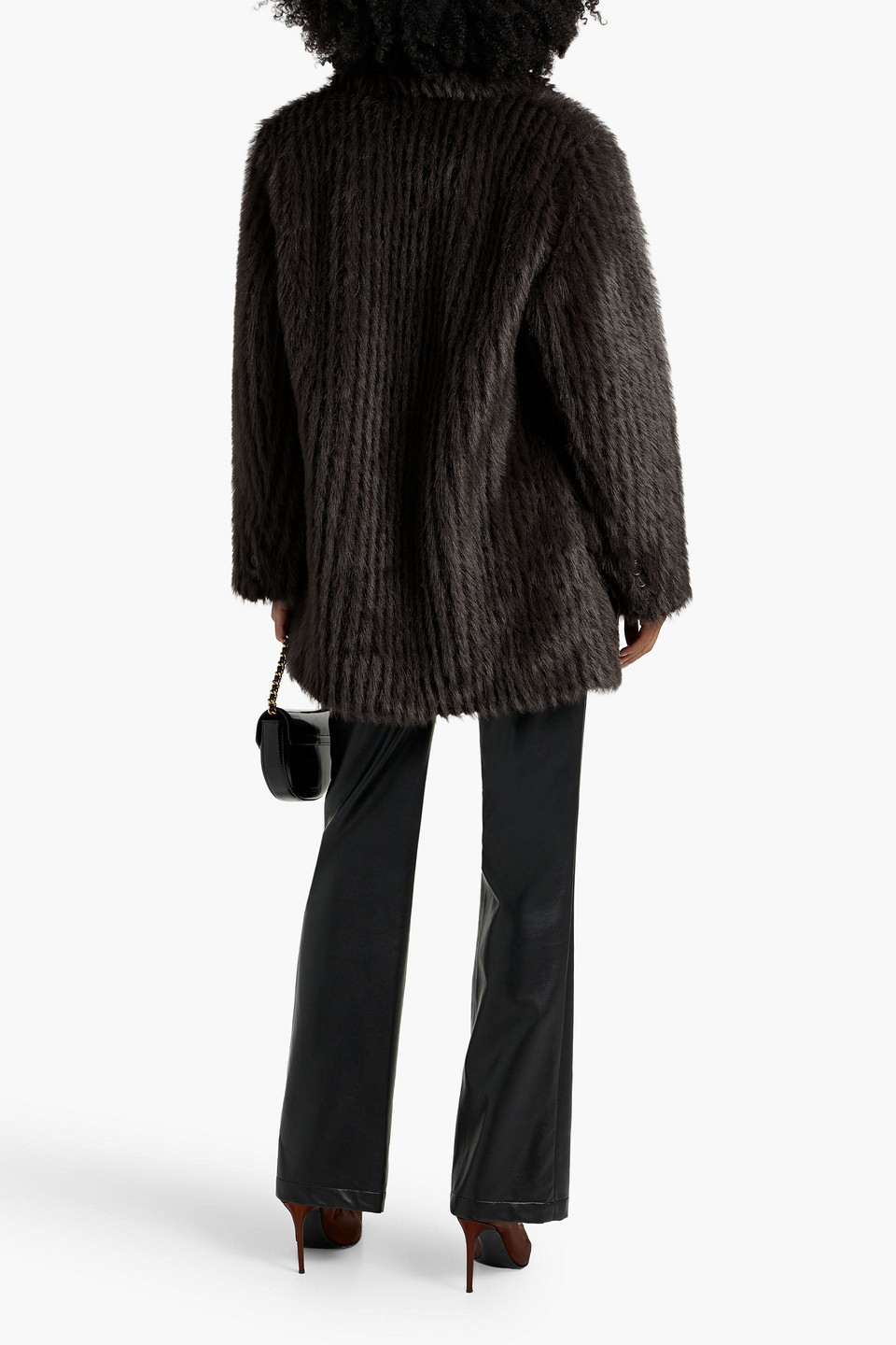 Stand Studio Zenni Double-breasted Faux Fur Coat In Dark Brown