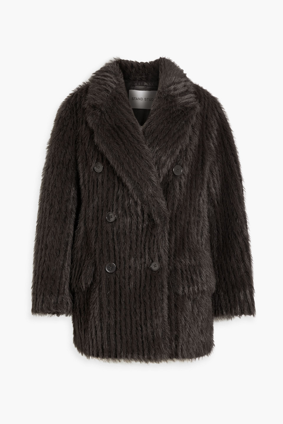 Stand Studio Zenni Double-breasted Faux Fur Coat In Dark Brown