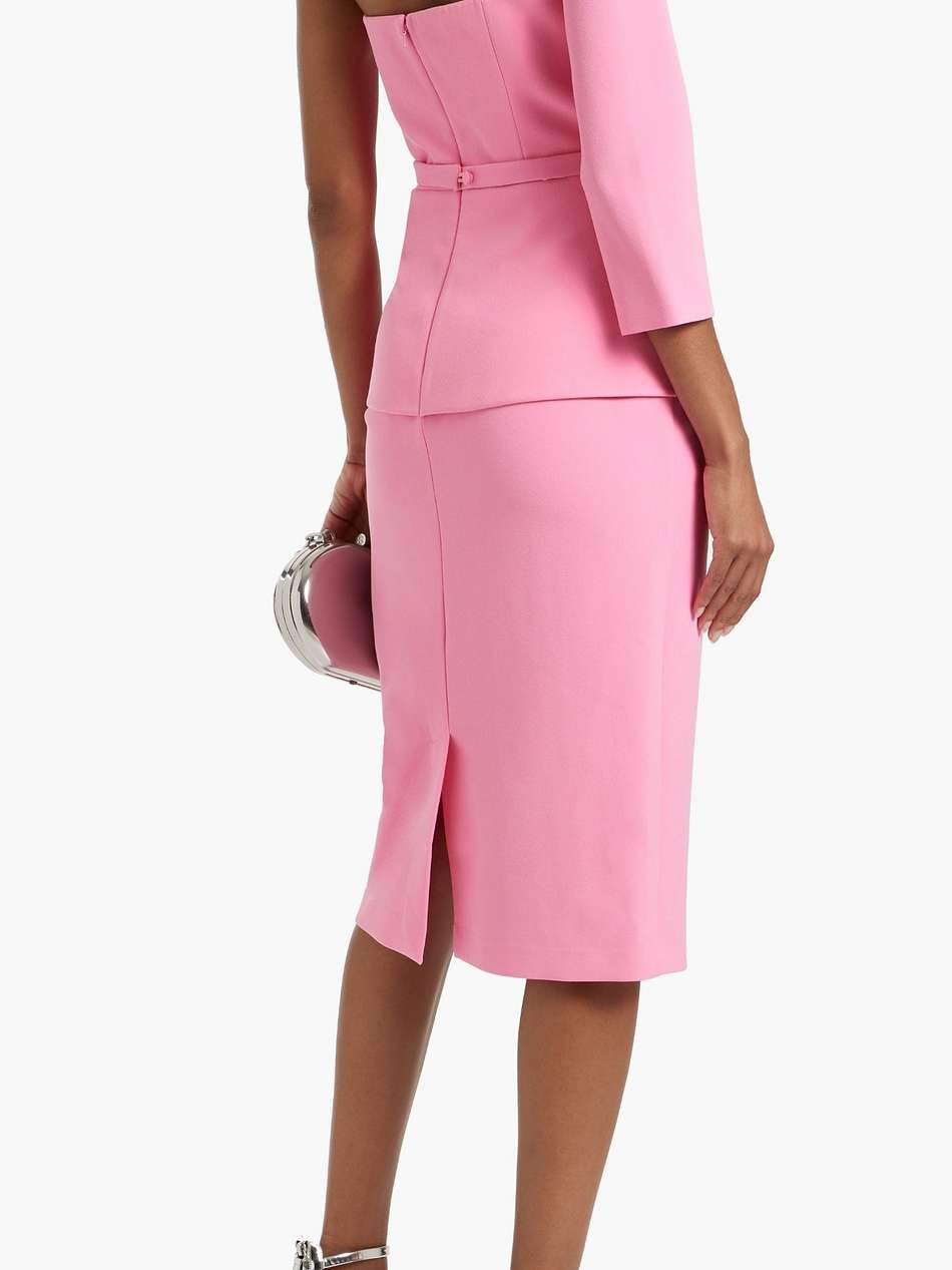 one-sleeve cutout crepe midi dress