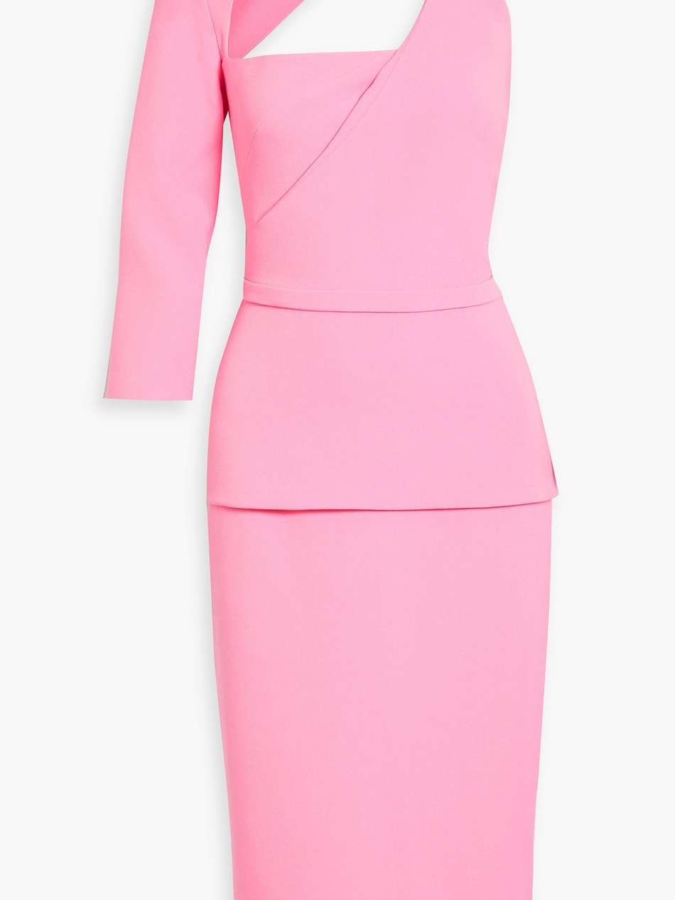 one-sleeve cutout crepe midi dress