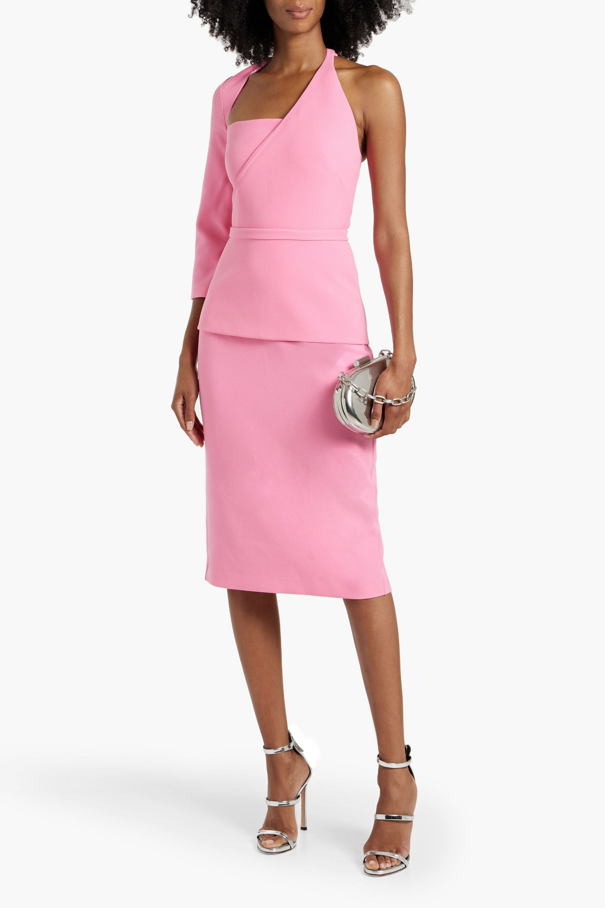 Safiyaa One-sleeve cutout crepe midi dress
