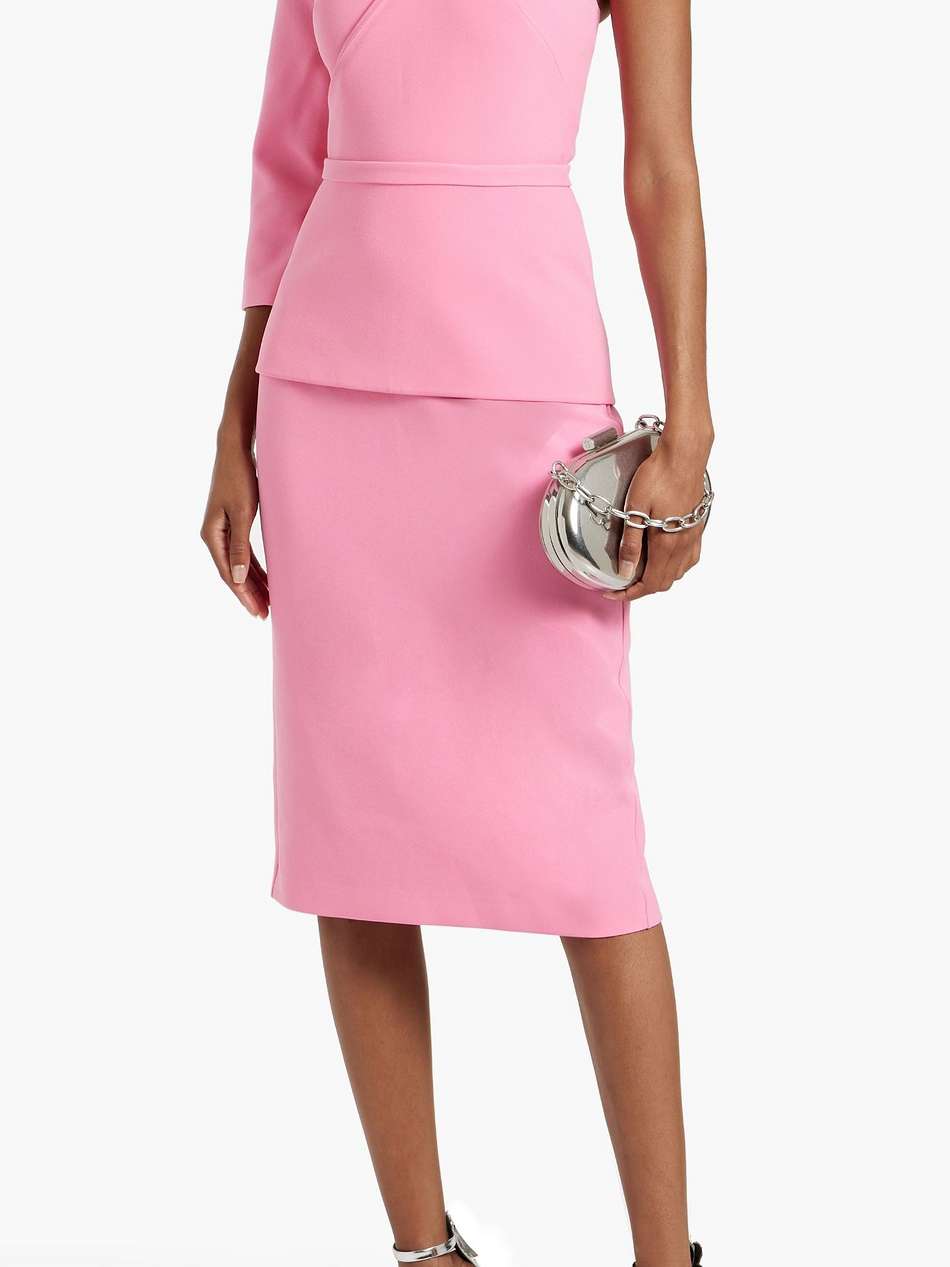 one-sleeve cutout crepe midi dress