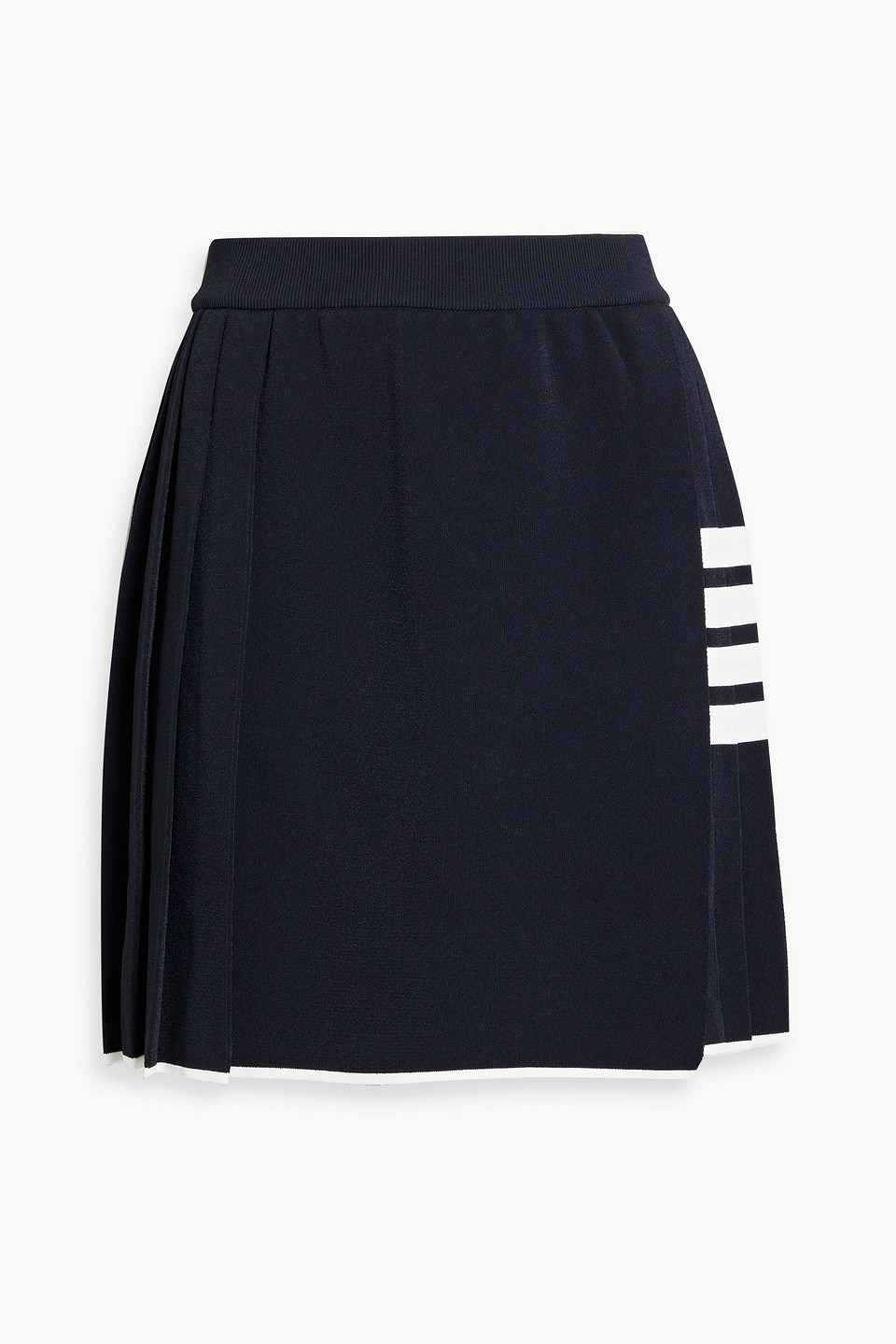 Thom Browne Wrap-effect Pleated Striped Knitted Mini Skirt In Midnight Blue